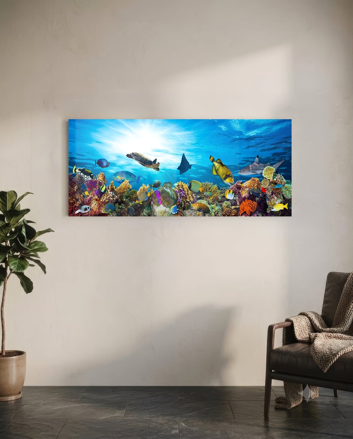 Coral Reef Turtle Underwater Sea Glass Wall Art