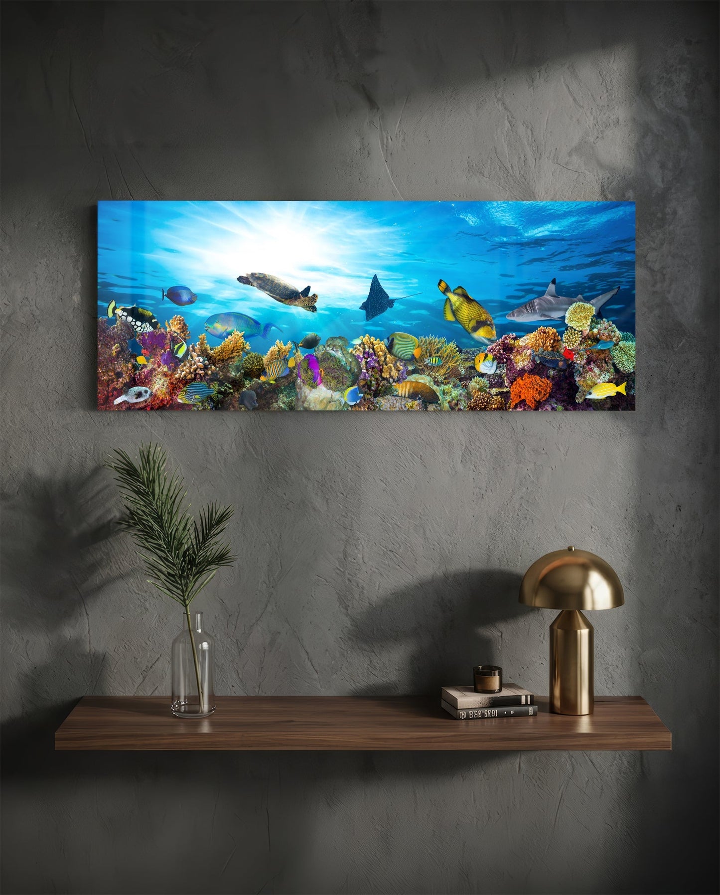 Coral Reef Turtle Underwater Sea Glass Wall Art