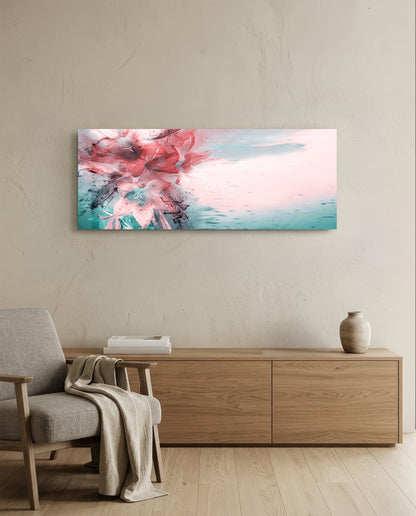 Coral And Teal Ink Burst Abstract Glass Wall Art