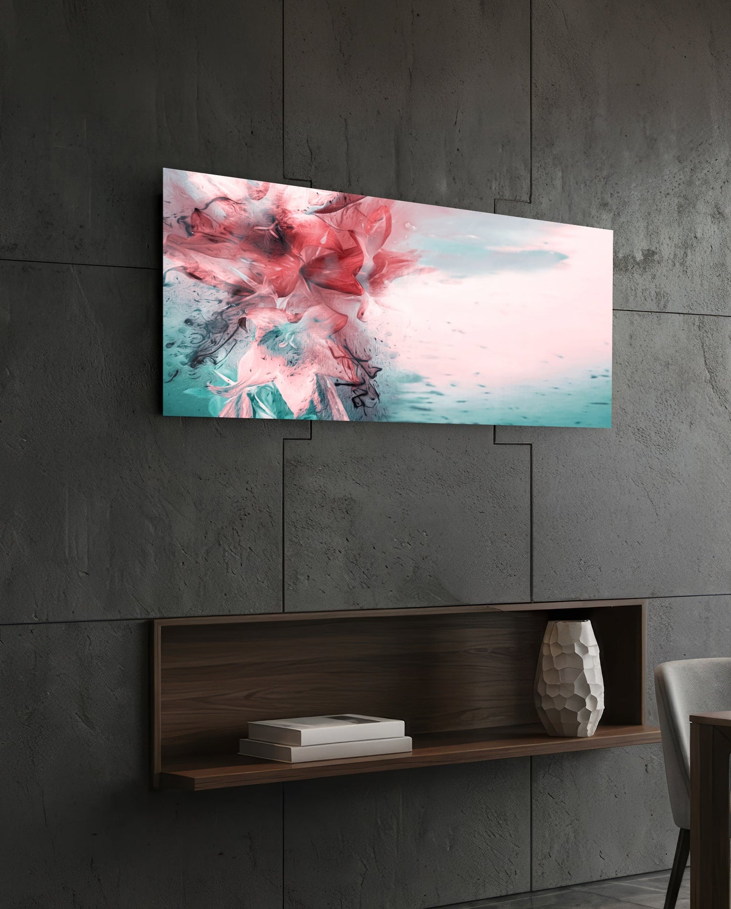 Coral And Teal Ink Burst Abstract Glass Wall Art