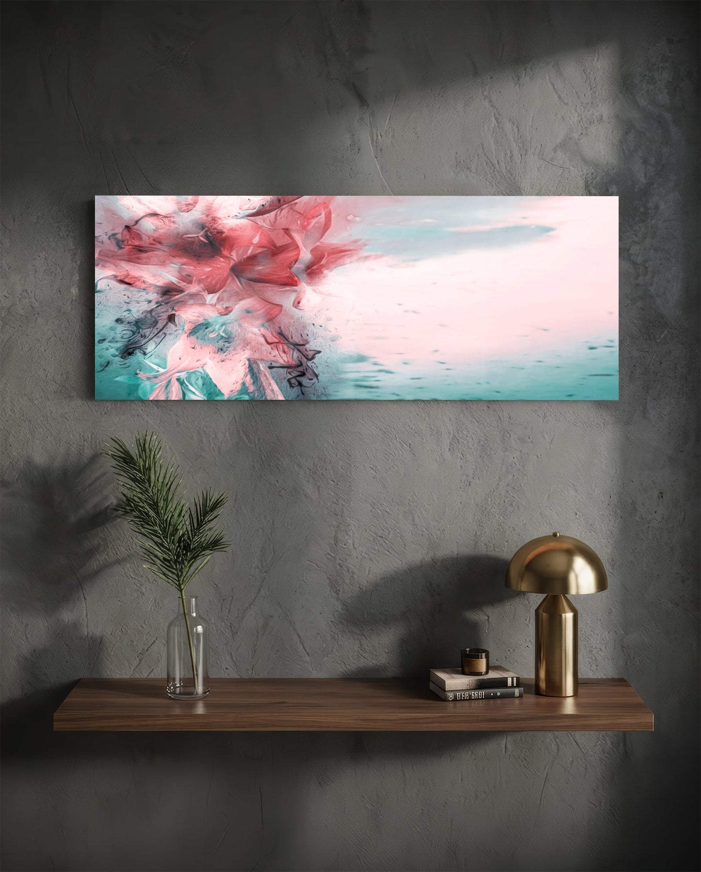 Coral And Teal Ink Burst Abstract Glass Wall Art