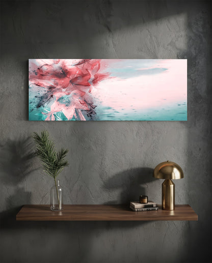 Coral And Teal Ink Burst Abstract Glass Wall Art