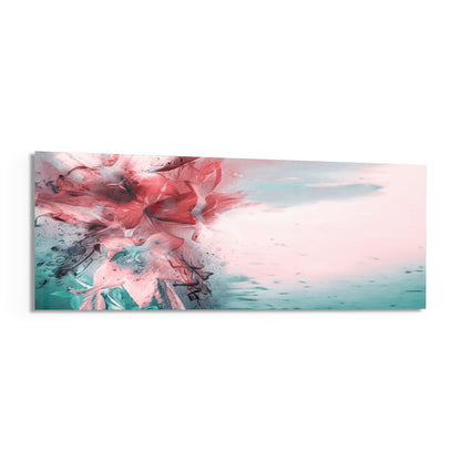 Coral And Teal Ink Burst Abstract Glass Wall Art