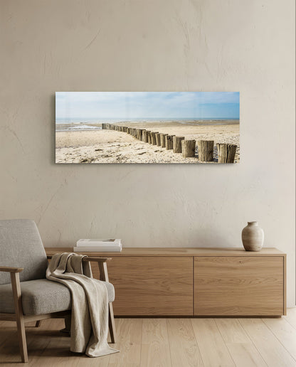 Weathered Wood Posts Pale Shore Glass Wall Art