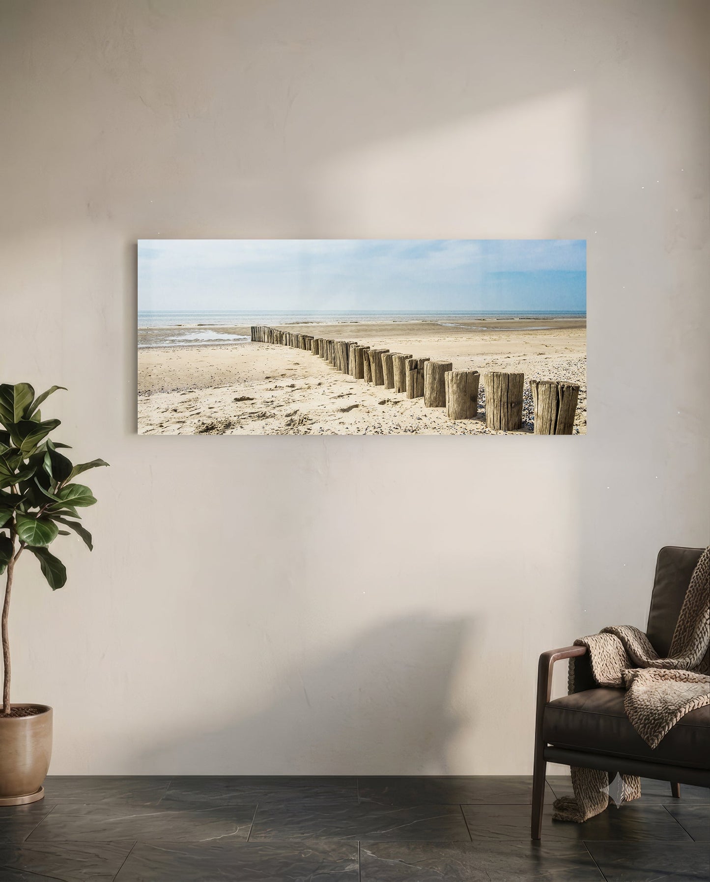 Weathered Wood Posts Pale Shore Glass Wall Art