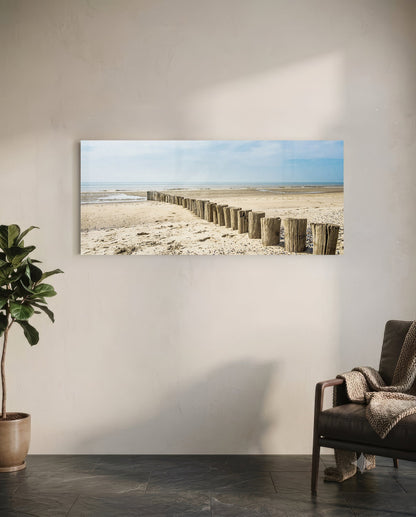 Weathered Wood Posts Pale Shore Glass Wall Art