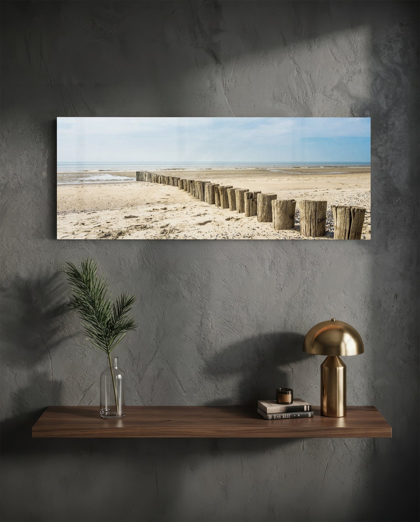 Weathered Wood Posts Pale Shore Glass Wall Art