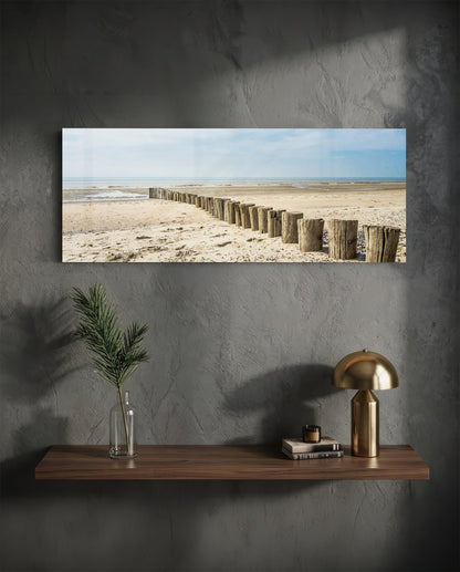 Weathered Wood Posts Pale Shore Glass Wall Art