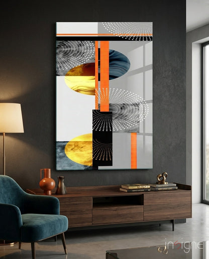 Orange Gold Geometric Circles Glass Wall Art