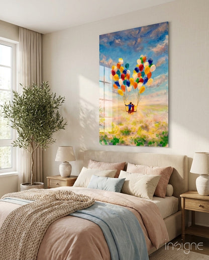 Balloon Swing Ride Over Meadow Glass Wall Art