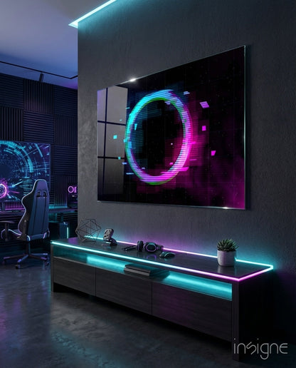 Glitch Neon Ring Magenta Haze Glass Wall Art