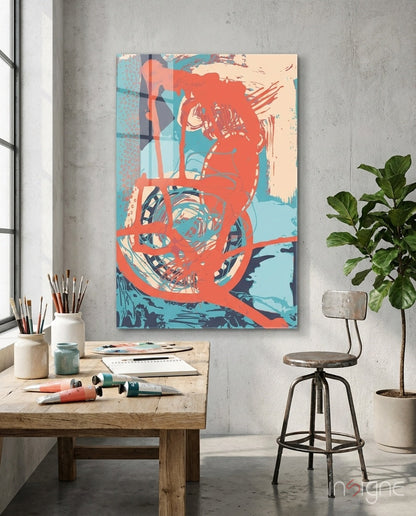Orange Brushstroke Figure Glass Wall Art