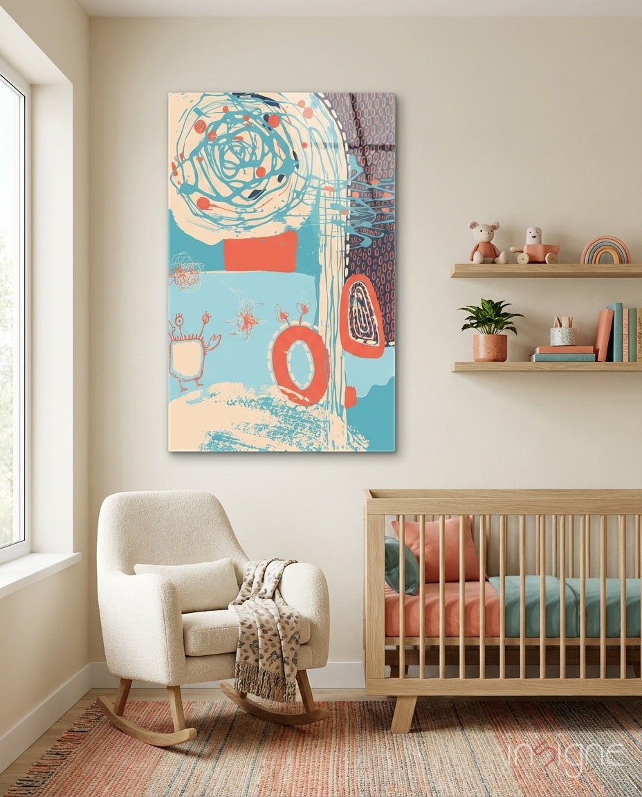Coral Scribble Spiral Glass Wall Art