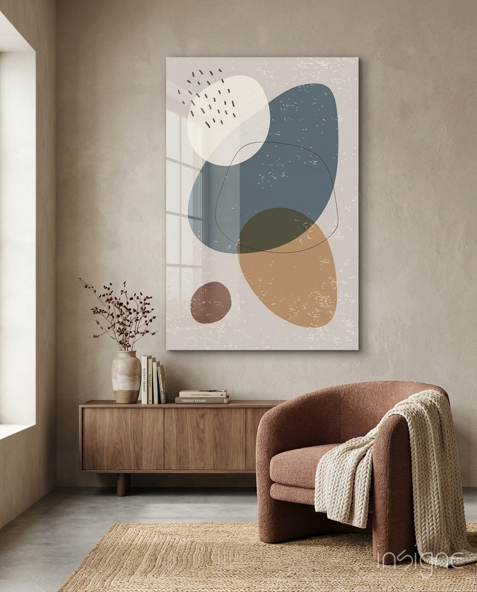 Blue Olive Blobs Dash Accents Glass Wall Art