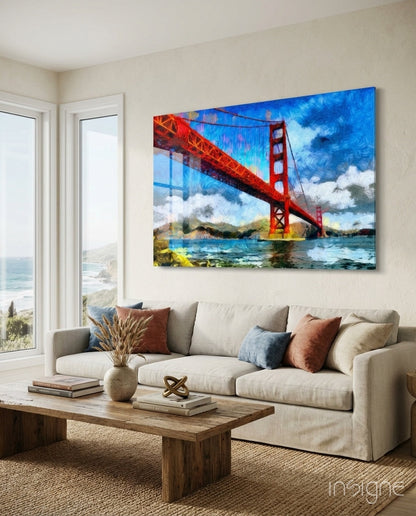 Impasto Painted Golden Gate Bridge Glass Wall Art