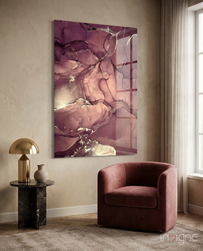 Mauve Pink Gold Veins Glass Wall Art
