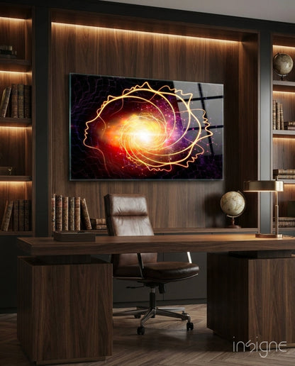 Golden Cosmic Swirl Glass Wall Art
