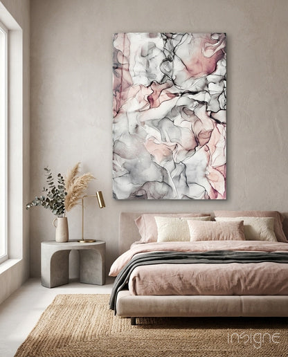 Blush Gray Ink Veins Glass Wall Art
