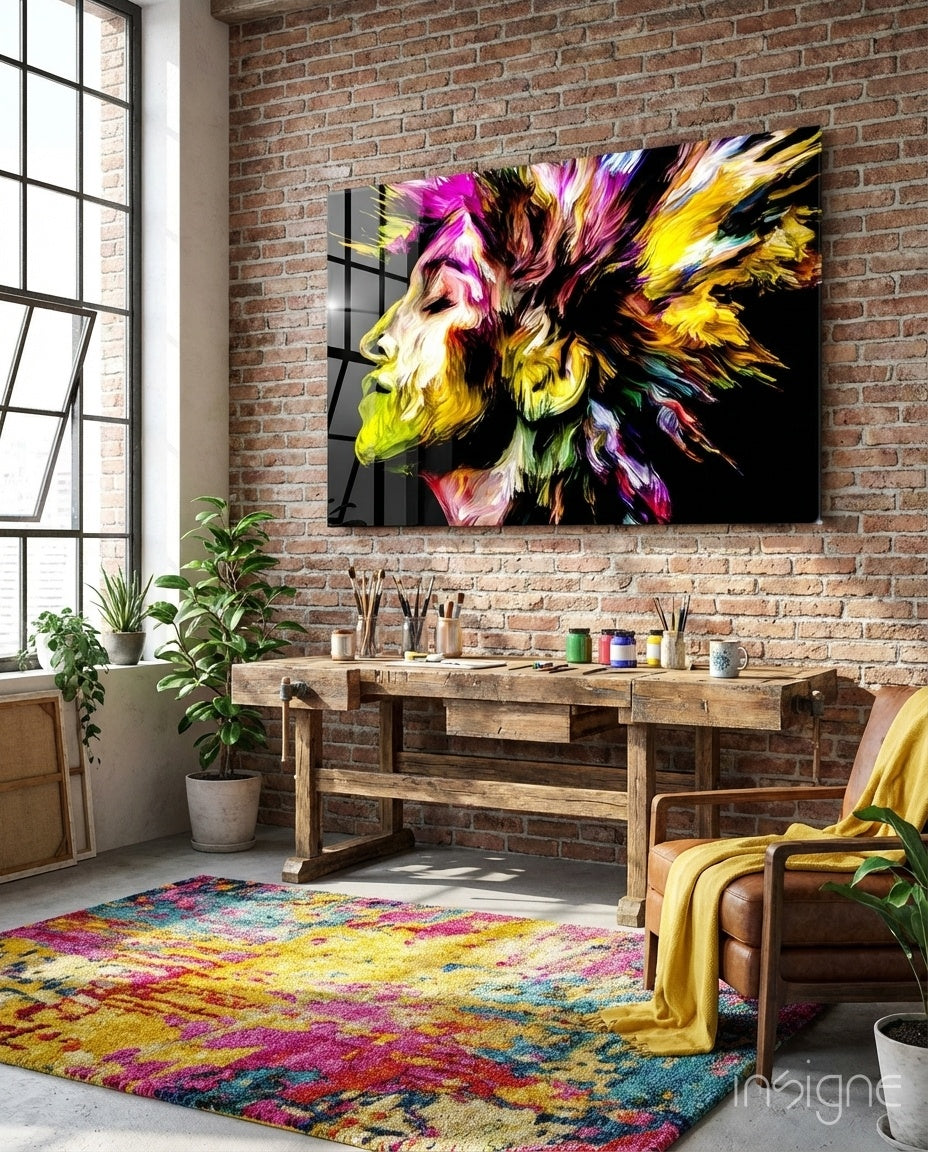 Golden Yellow Paint Mane Profile Glass Wall Art
