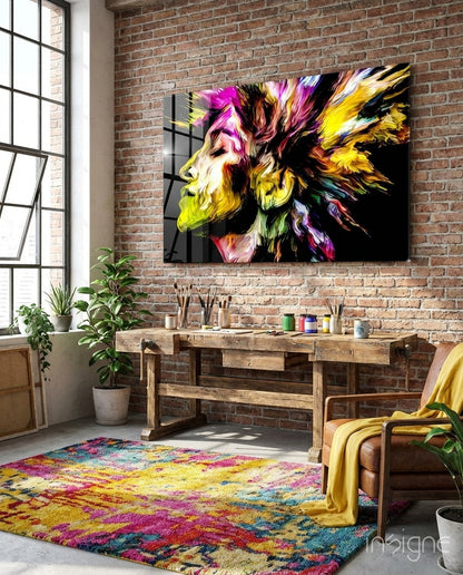 Golden Yellow Paint Mane Profile Glass Wall Art