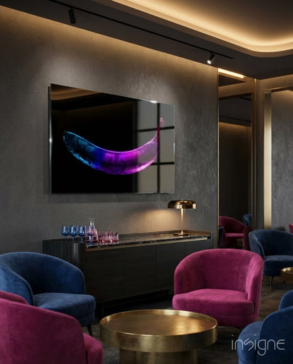 Neon Lit Banana on Black Glass Wall Art