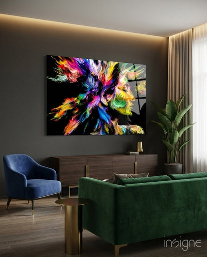 Two Profiles Meeting in Color Burst Glass Wall Art