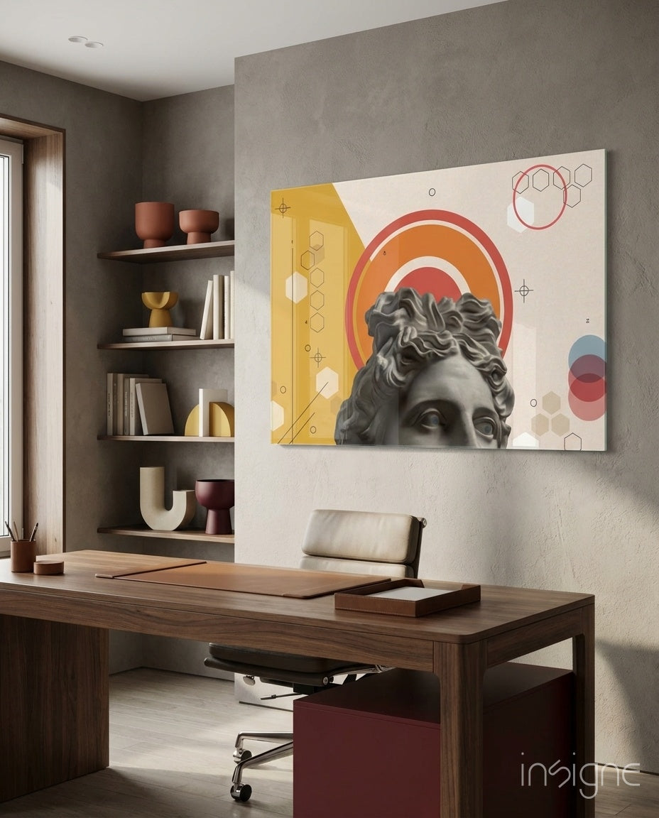 Orange Rings Apollo Bust Glass Wall Art