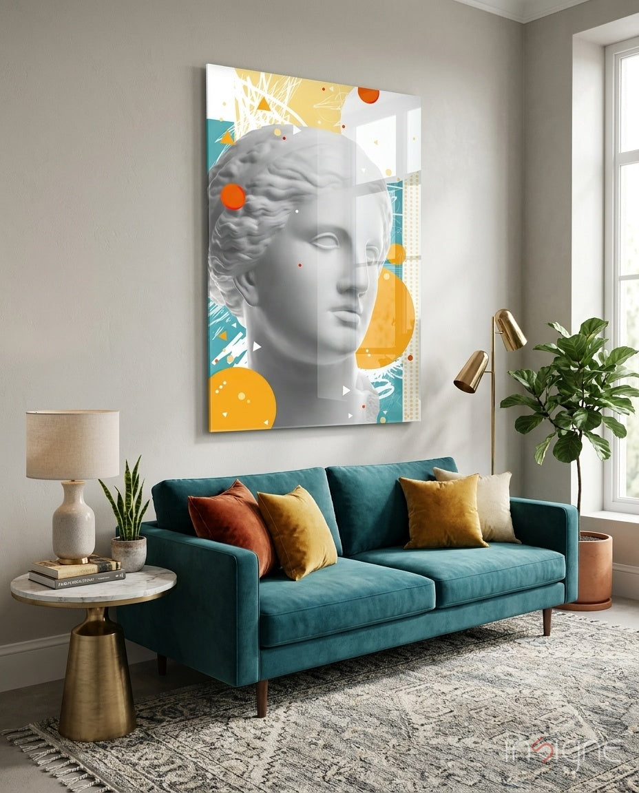 Orange Circles Venus Bust Glass Wall Art