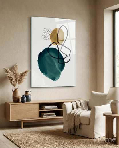 Teal Gold Navy Loop Watercolor Glass Wall Art