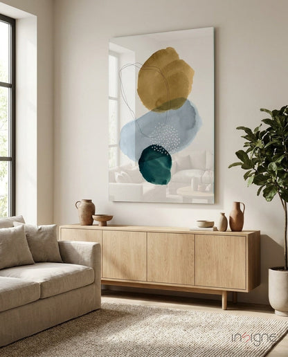 Gold Blue Teal Stacked Circles Glass Wall Art