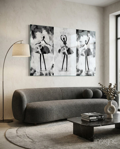 Three Panel Ballerina Sketch Glass Wall Art