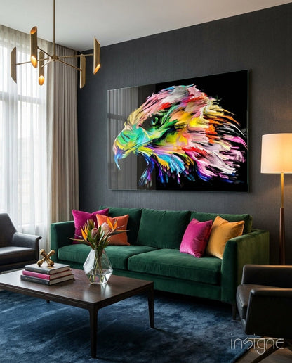 Rainbow Paint Stroke Falcon Glass Wall Art
