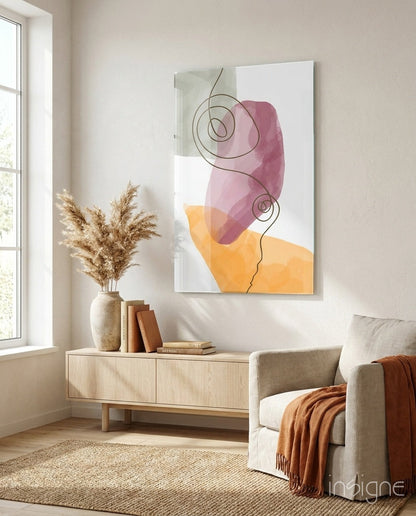 Mauve Orange Spiral Line Glass Wall Art