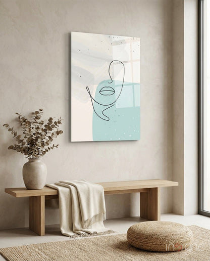 Mint Grey Line Face With Lips Glass Wall Art