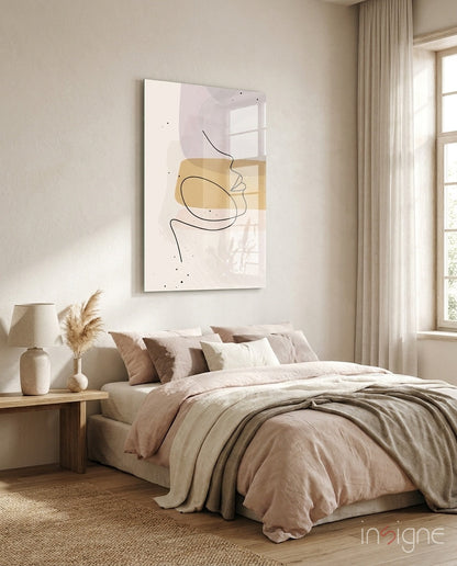 Lavender Gold Line Art Face Glass Wall Art