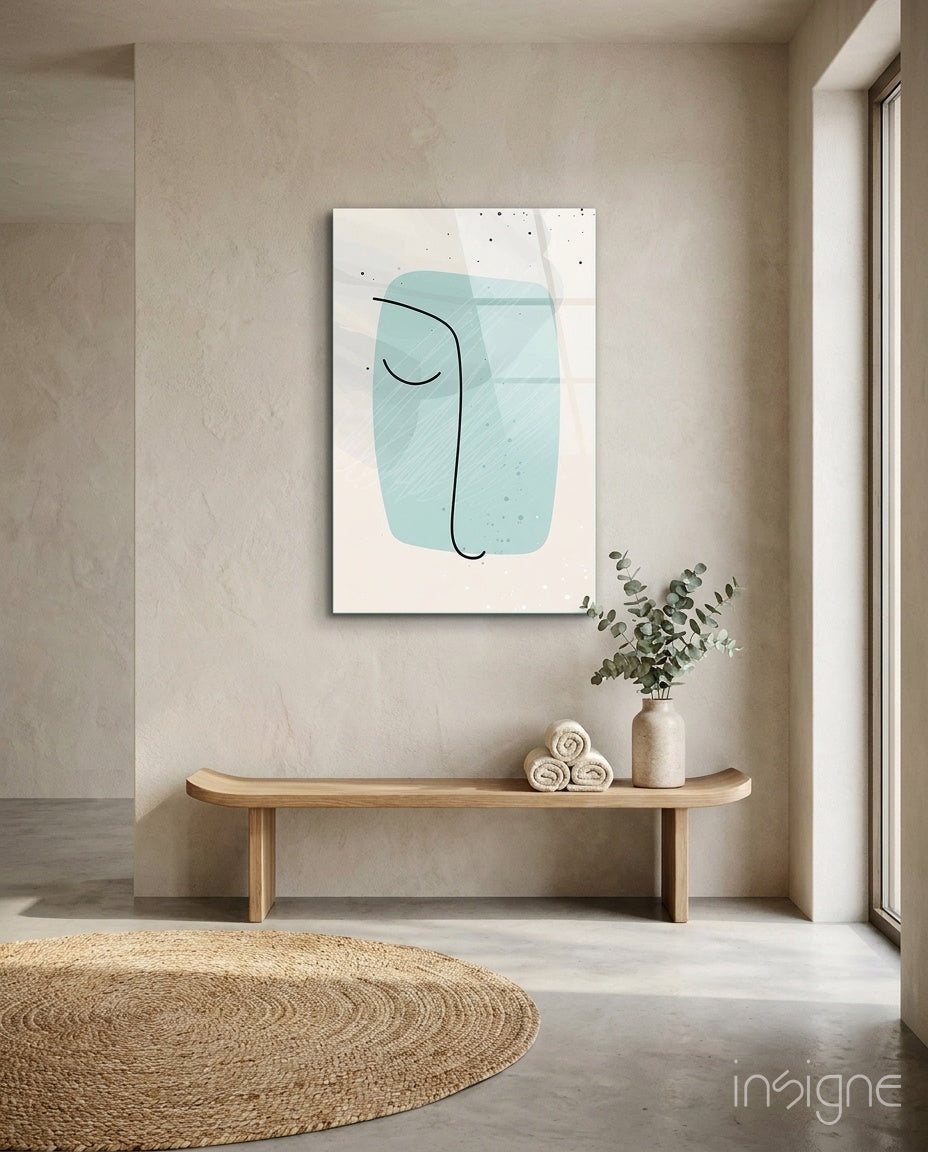 Mint Blob Minimal Line Face Glass Wall Art