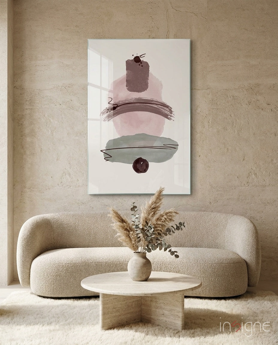 Mauve Pink Sage Stacked Blobs Glass Wall Art