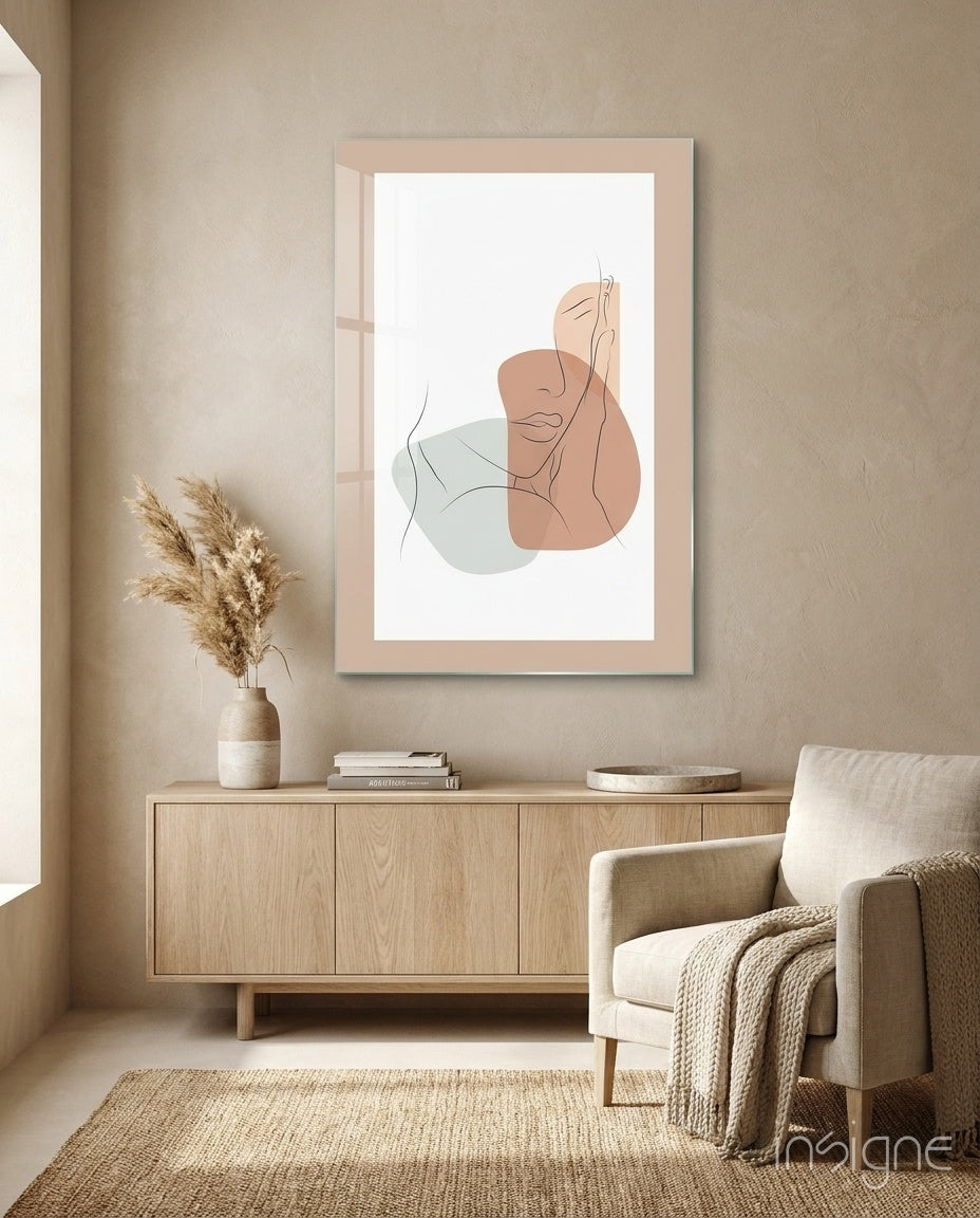 Blush Terracotta Line Face Glass Wall Art