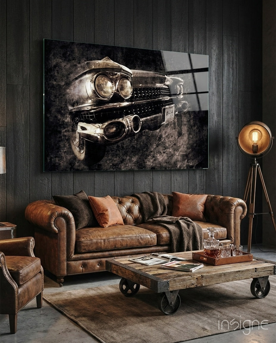 Vintage Chrome Car Grille Smoke Glass Wall Art
