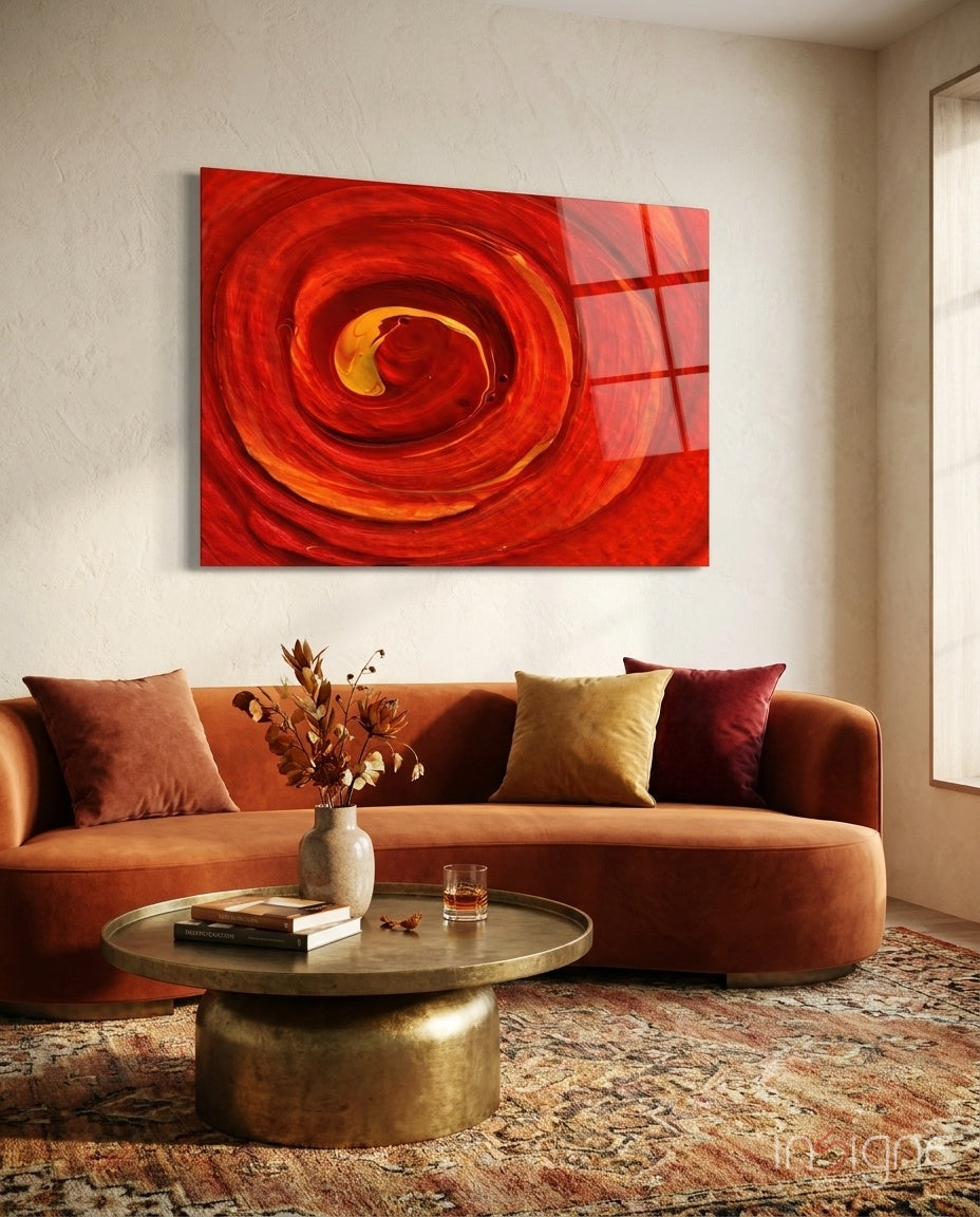 Molten Red Vortex Amber Ribbon Glass Wall Art