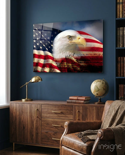 Flag And Constitution American Eagle Glass Wall Art