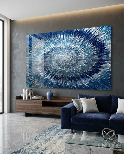 Blue and White Starburst Mosaic Glass Wall Art