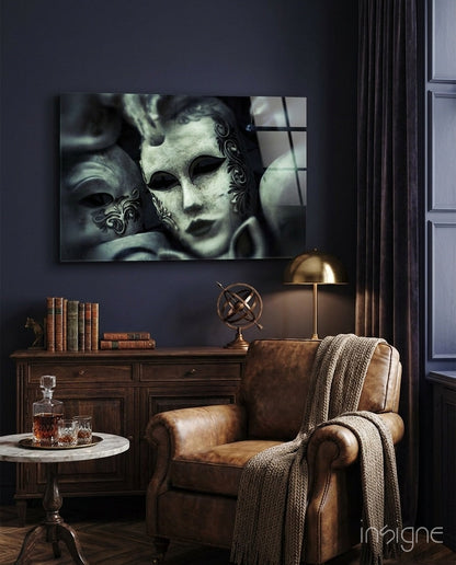 Pale Silver Masquerade Mask Glass Wall Art