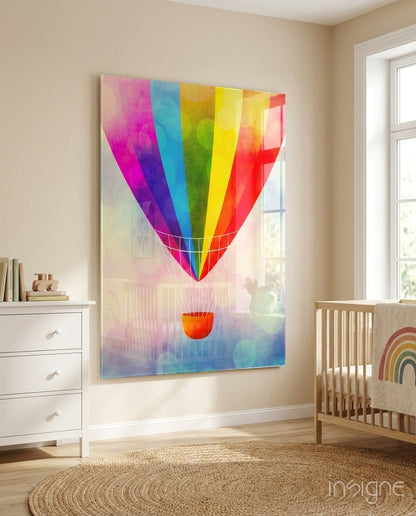 Giant Rainbow Striped Balloon Closeup Glass Wall Art