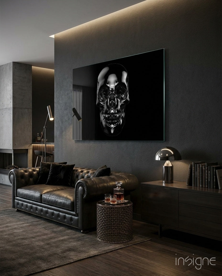 Dark Onyx Chrome Skull Glass Wall Art