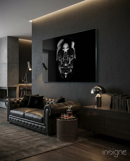 Dark Onyx Chrome Skull Glass Wall Art