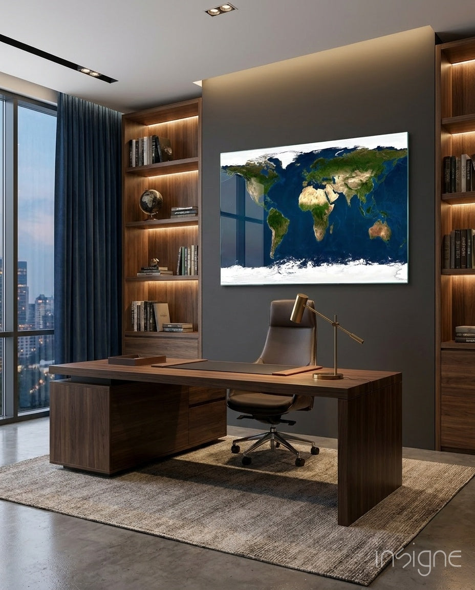 Satellite Earth World Map Glass Wall Art