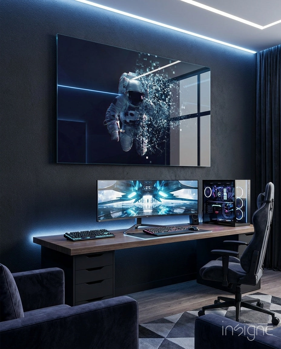 Shattering Pixel Astronaut Glass Wall Art
