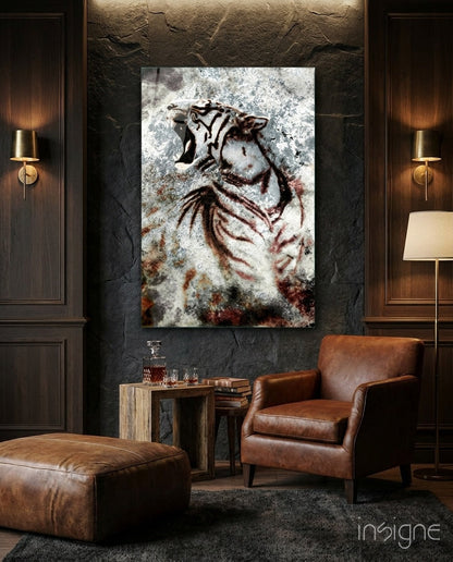 Grunge Roaring Tiger Glass Wall Art