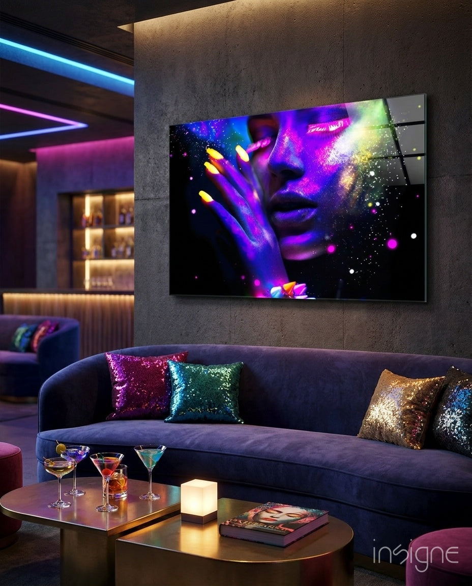 Neon Paint Face Glowing Nails Glass Wall Art